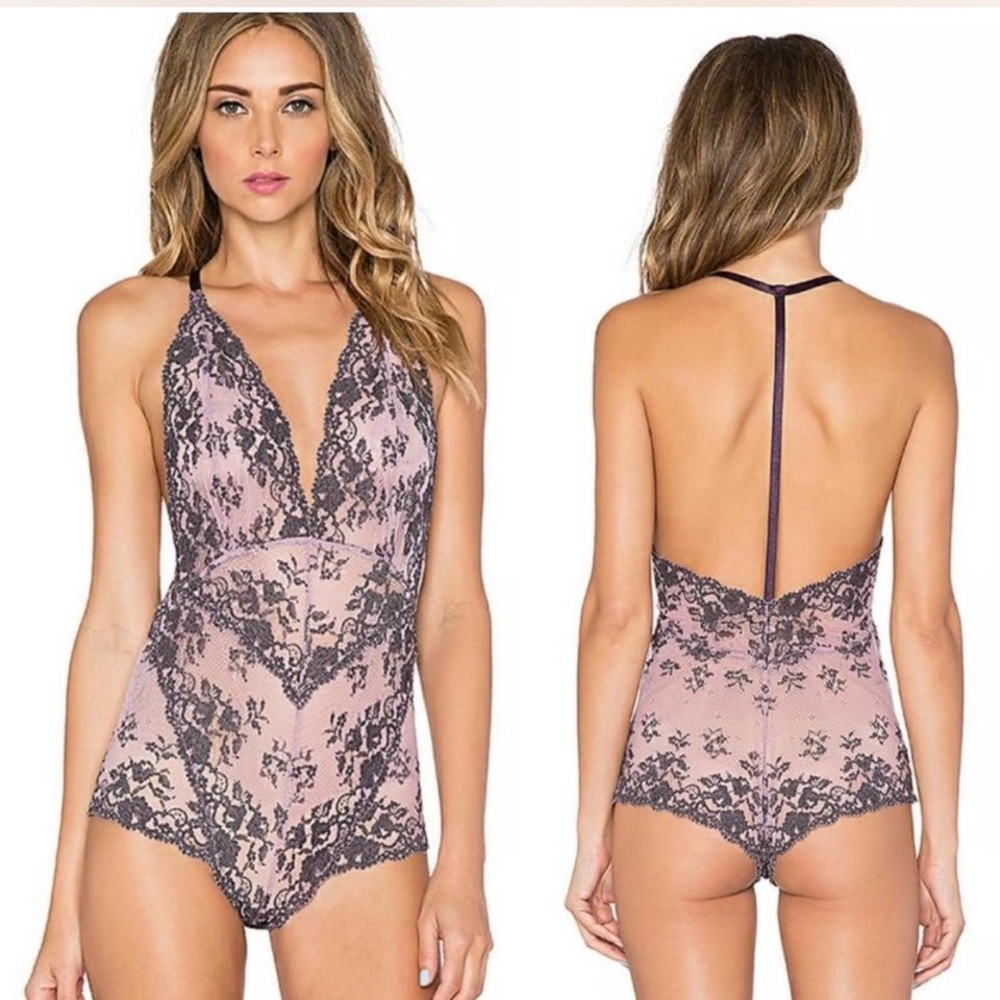 Free People Intimately too cute to handle lace purple bodysuit whimsigoth